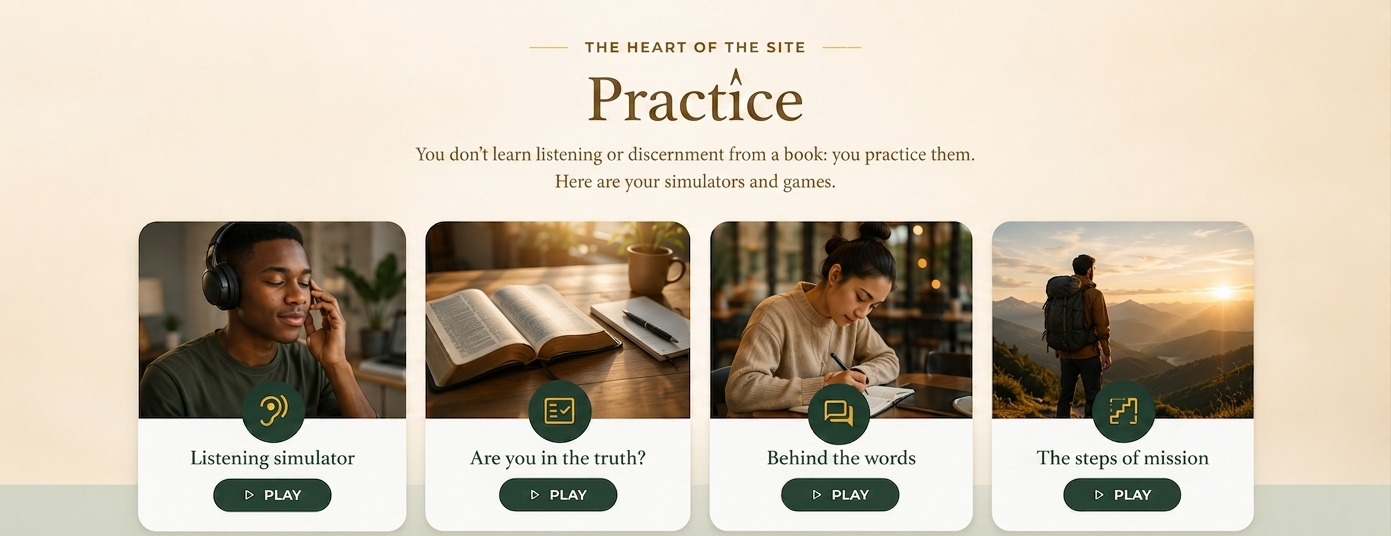 Practice: Listening simulator, Are you in the truth, Behind the words, The steps of mission