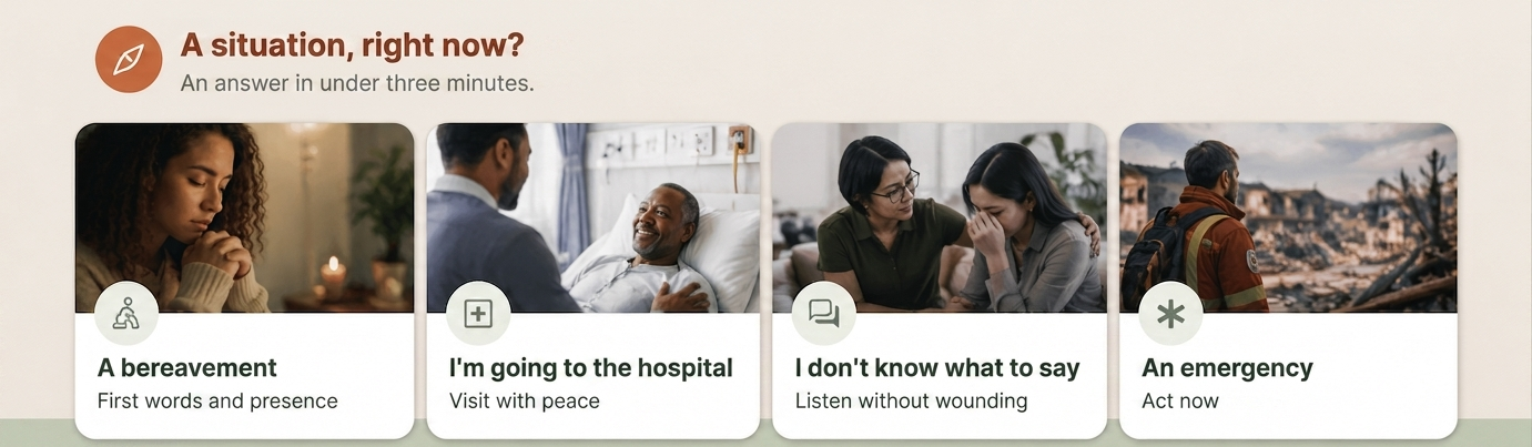 A situation now: A bereavement, I am going to the hospital, I don't know what to say, An emergency
