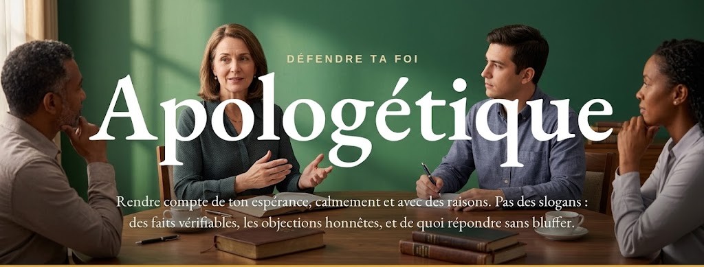 Apologétique · Défendre ta foi — Rendre compte de ton espérance, calmement et avec des raisons. Pas des slogans : des faits vérifiables, les objections honnêtes, et de quoi répondre sans bluffer.