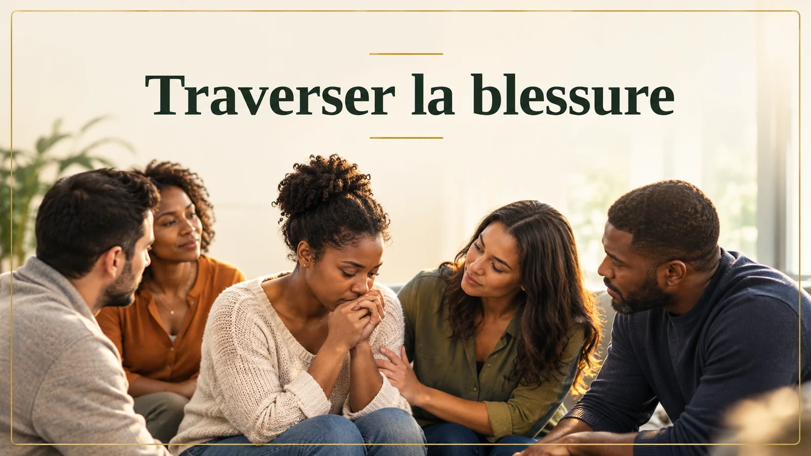 Traverser la blessure — un groupe entoure avec douceur une personne en détresse