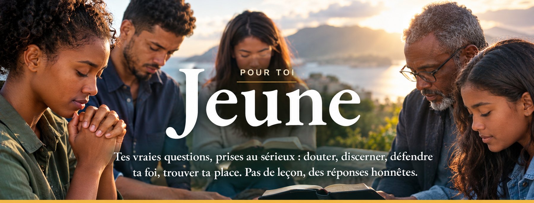 Jeune · Pour toi — Tes vraies questions, prises au sérieux : douter, discerner, défendre ta foi, trouver ta place. Pas de leçon, des réponses honnêtes.